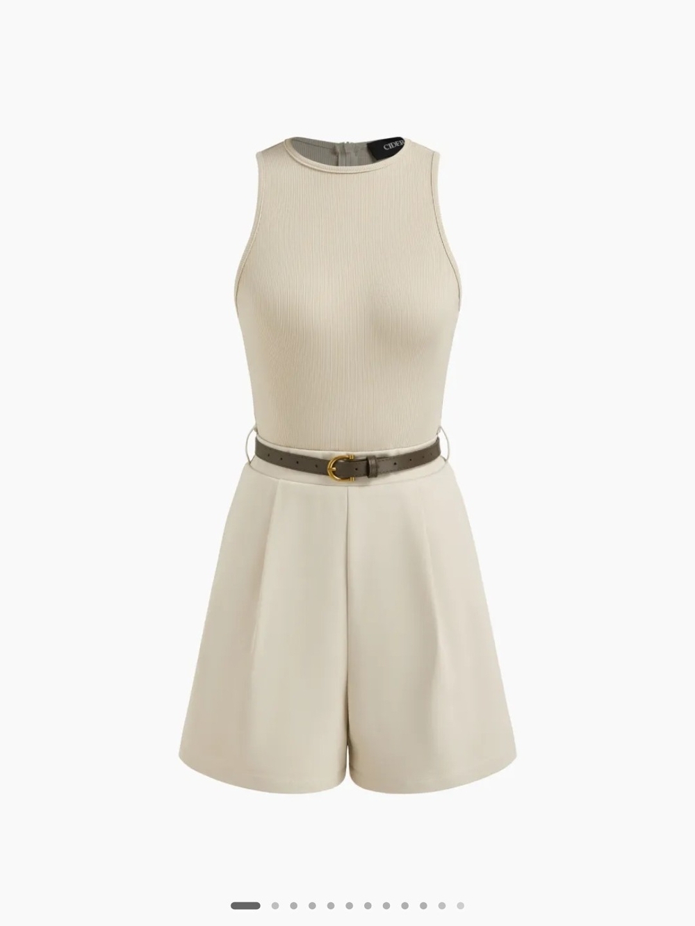 Sleeveless Cream Ribbed Romper with Belt